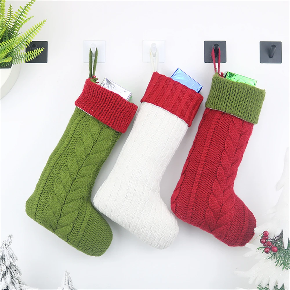 

Christmas Stocking Creative Solid Color Knitting Gift Bag Container Hanging Stocking For Xmas Tree Festival Kid Gifts