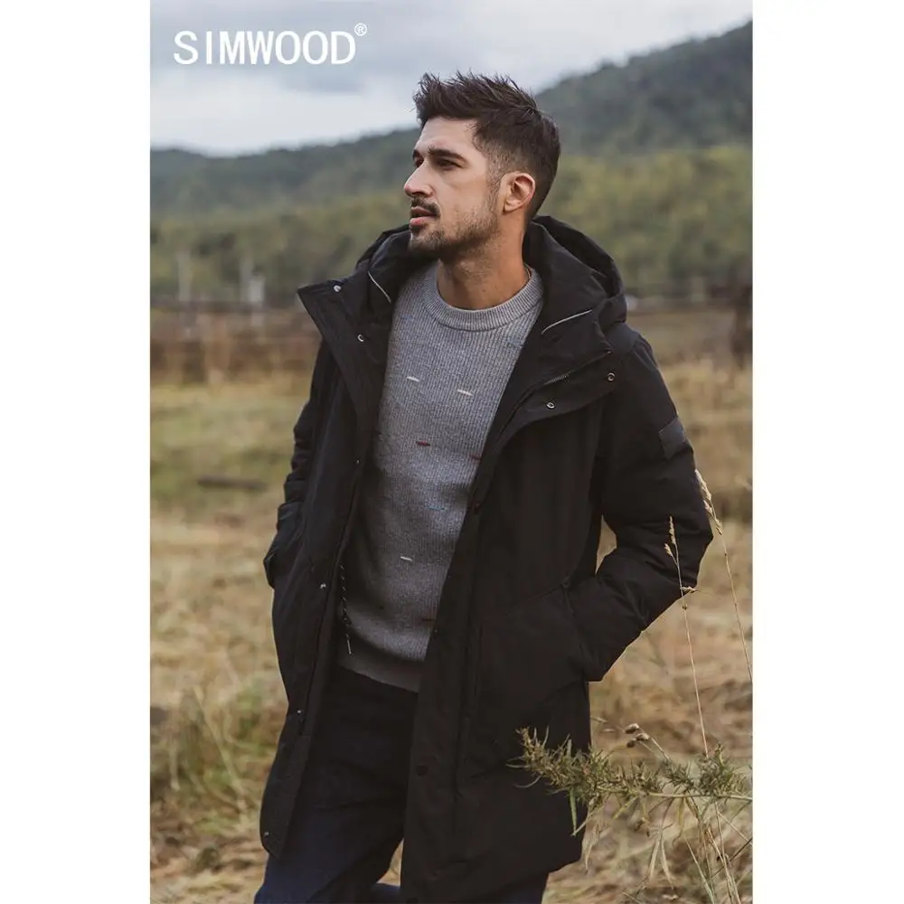SIMWOOD/Новинка года; зимнее теплое пальто из 80% белого утиного пуха; Длинная парка с капюшоном; модные куртки с буквенным принтом; SI980648