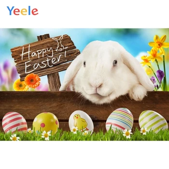 

Happy Easter Cute Rabbit Chick Egg Spring Flower Backdrop Baby Shower Vinyl Photography Background For Photo Studio Photophone
