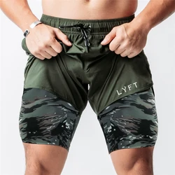 Short camouflage 2 en 1 tissé à séchage rapide pour hommes, avec poche à fermeture éclair, bas de sport, Jogging, Fitness, entraînement, Gym, été 
