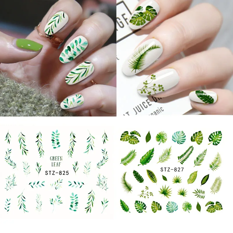 

New arrival Nail Sticker Flower Leaf Tree Green Stickers for nails DIY Nail Art Decor Gel Polish Sticker Manicure Foils