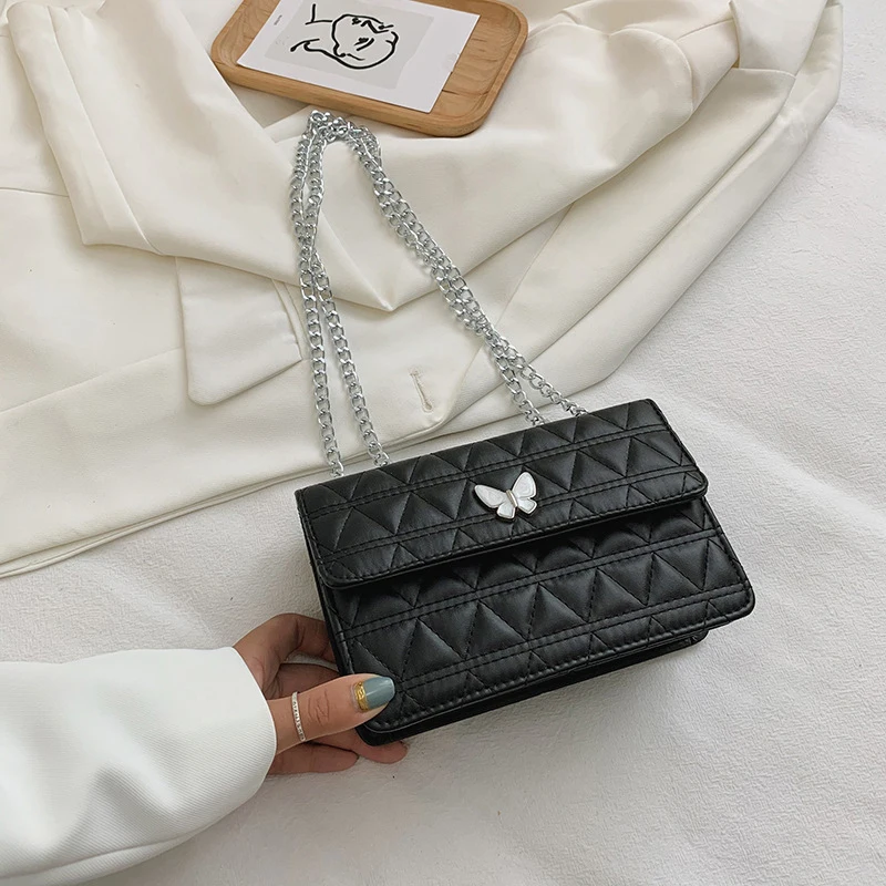 

Lattice Pattern Women Chain Crossbody Bag Butterfly PU Leather Small Flap Shoulder Messenger Handbags Phone Pouch Hot Sale