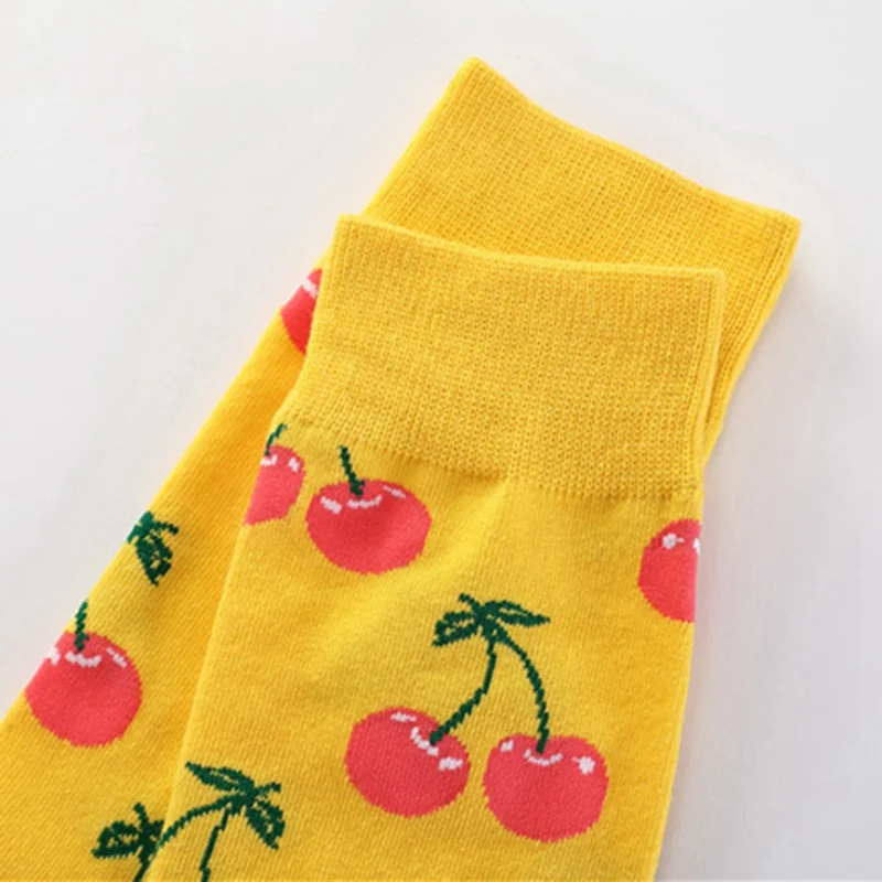 Модные забавные носки с рисунками фруктов из мультфильмов цветные милые носки с вишневым арбуз банан с рисунком груши Женские повседневные хлопковые носки