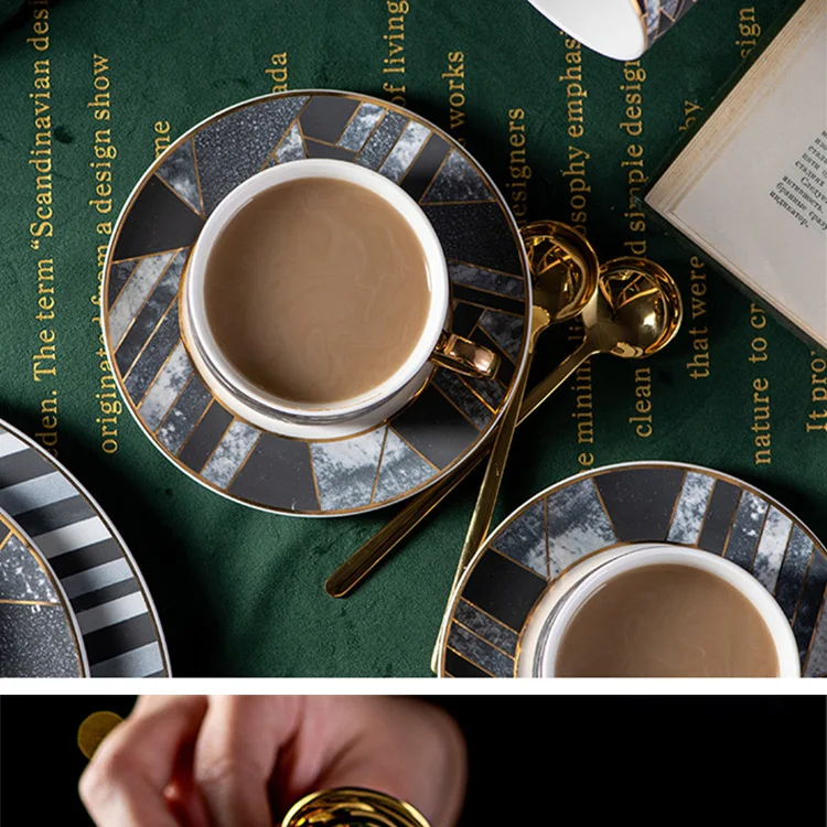 Скандинавская кофейная чашка и блюдце, набор, креативный мраморный дизайн, чайные чашки из костяного фарфора, питьевая утварь, чайная ресторанная чашка для напитков, фарфоровый подарок