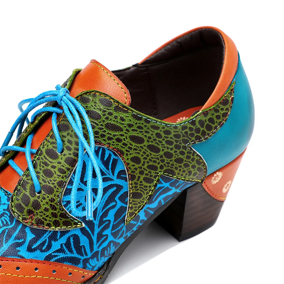Vintage Handmade Print Stitching Women Pumps Oxfords Shoes Ethnic Style Genuine Leather Chunky High Heels Women‘s’ Shoes Brogues (12)