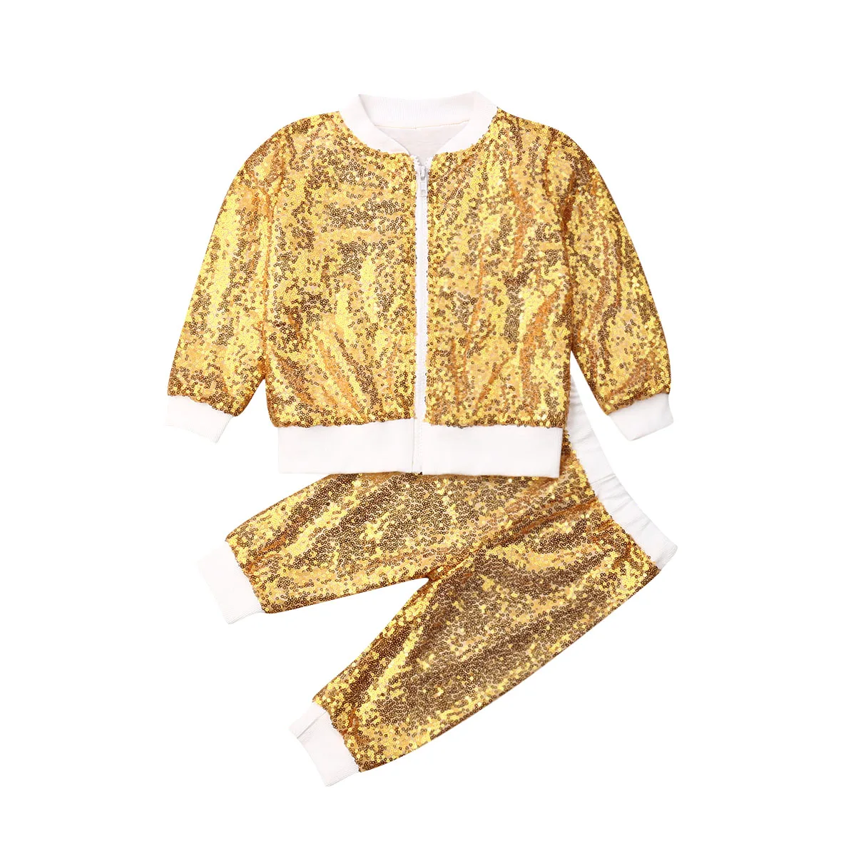 1-6Y комплекты одежды из 2 предметов с блестками для маленьких девочек осенняя одежда пуловер с косой молнией и блестками топы, штаны, одежда - Цвет: Gold Outfit