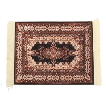 

18cmx28cm Persian Mini Woven Rug Mat Mousepad Retro Style Carpet Pattern Cup Mouse Pad with Fring Home Office Table Decor Craft