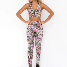 Комплект для йоги с леопардовым принтом розы, жилет на молнии, штаны с узором в виде танков, спортивный костюм для йоги, женский спортивный бюстгальтер, 2 предмета, спортивные костюмы, спортивная одежда