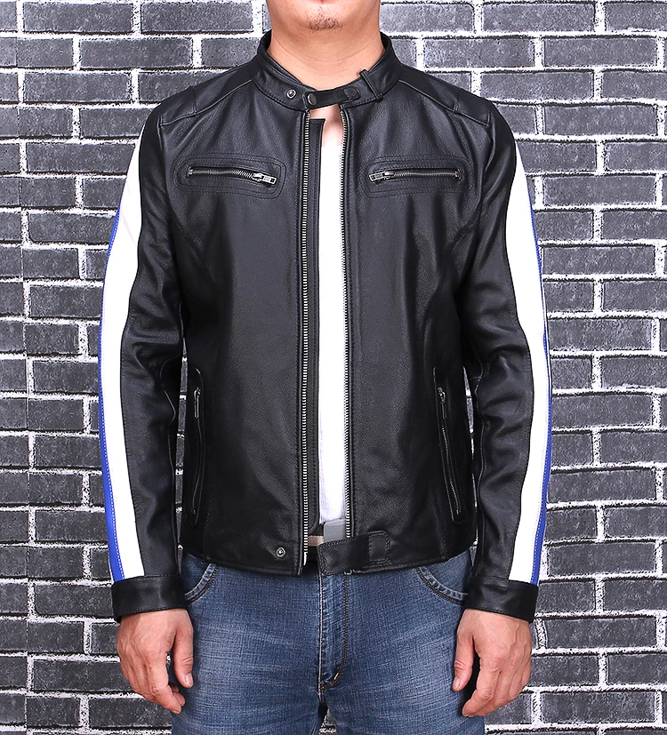

2020 Black Men Short Motorcycle Leather Jacket Plus Size XXXL Genuine Cowhide Autumn Slim Fit Biker's Leather Coat