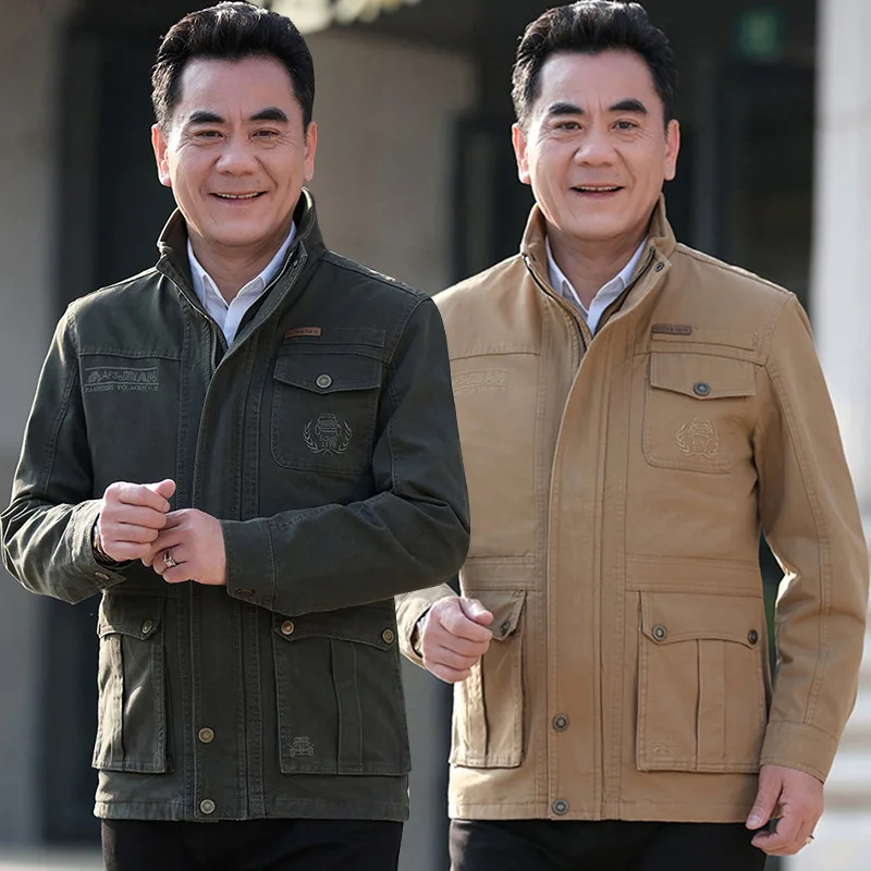 

2020 New Style Spring And Autumn Middle-aged Men'S Wear Stand Collar with Cotton Jacket Large Size Loose Casual Trench Coat
