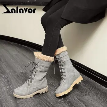

ZALAVOR 4 Color 2020 Winter Warm Mid Calf Boots Round Toe Flats Comfortable Short Boots Daily Fashion Shoes Women Size 34-43