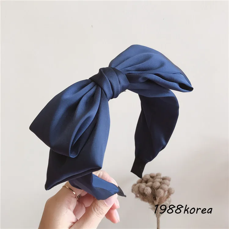 Бренд Hairband большие луки кроличьи уши ткань лук ободок девушки женщины волосы голова обруч Повязки Аксессуары для повязки на голову для девочки головной убор - Цвет: Темно-синий