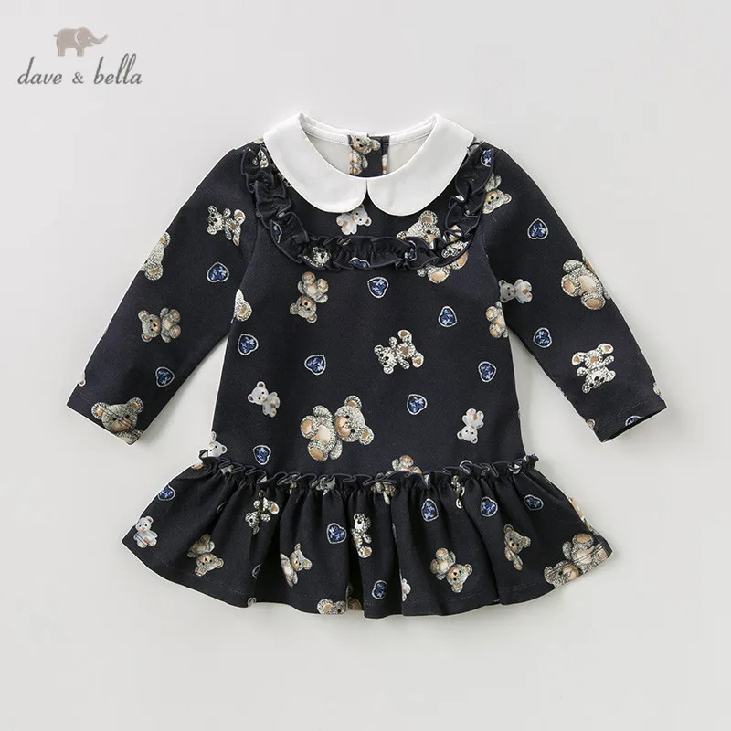 DB11760 dave bella/осеннее платье принцессы с рюшами для маленьких девочек детское модное праздничное платье детская одежда в стиле «лолита»