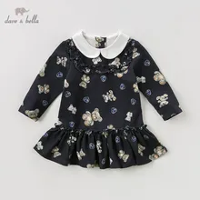 DB11760 dave bella/осеннее платье принцессы с рюшами для маленьких девочек детское модное праздничное платье детская одежда в стиле «лолита»