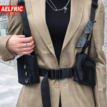 

AELFRIC Hip Hop Men Tactical Chest Rig Multi-pockets Waistcoat Chest Bag Vest Functional Waist Packs Bag Kanye West Streetwear