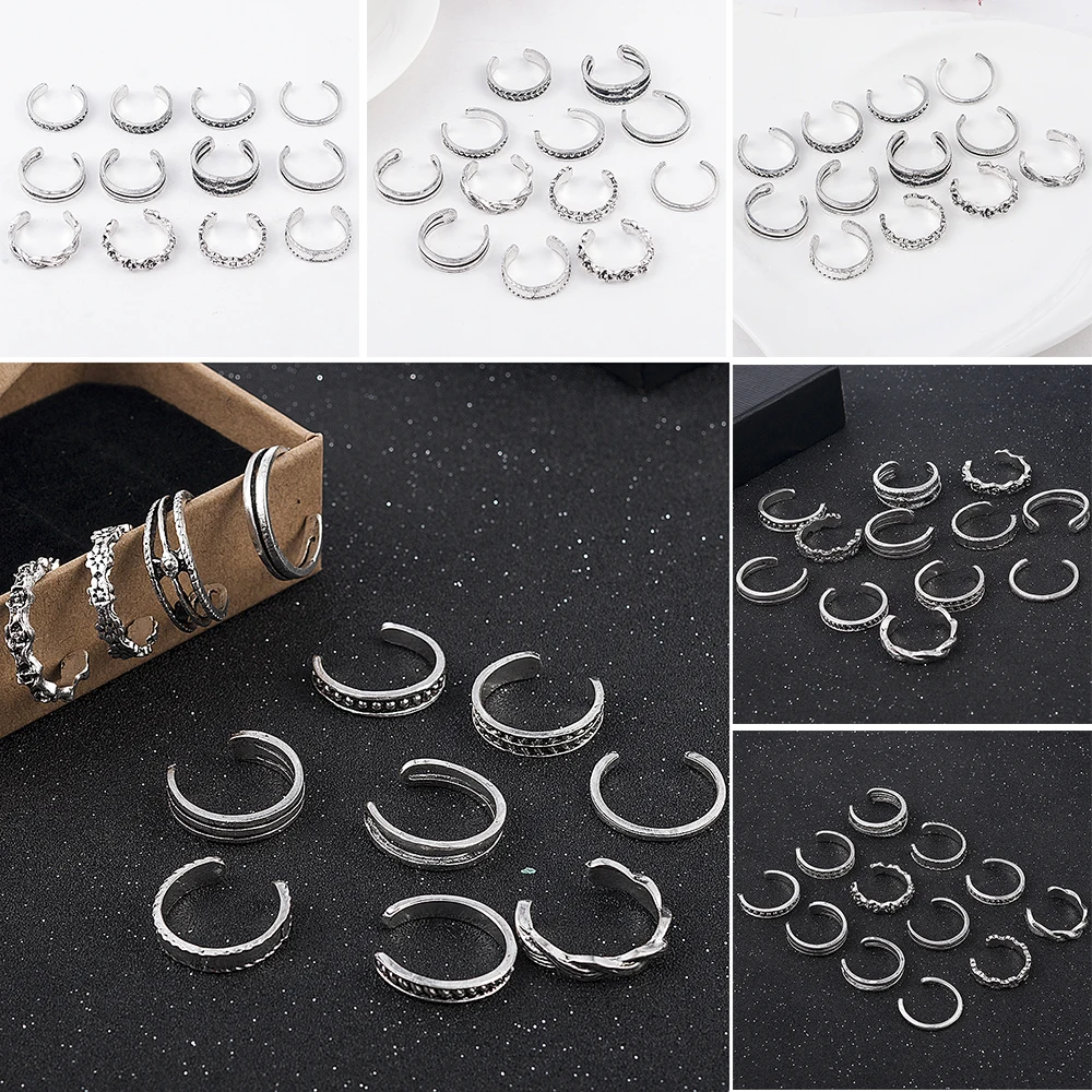 12 шт. винтажный Ретро античный пляжный панк слон Луна стрела кольцо в этническом