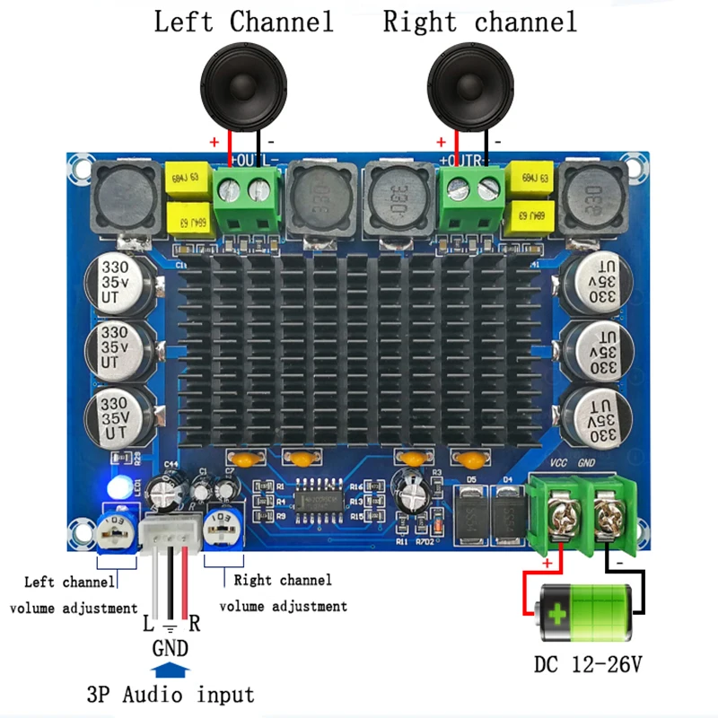 

TPA3116D2 Audio Amplifier Board Preamplifier Dual Channel 150WX2 12-26V High Power Digital Audio Amplifiers Amplificador Amp DIY