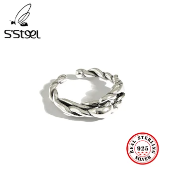 

S'STEEL Korean Rings For Women 925 Sterling Silver Irregular Twist Vintage Designer Opening Ring Anillos Mujer Plata Jewellery