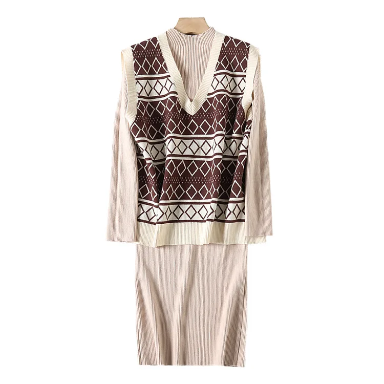 

A Generation of Paris Afternoon Tea Fair Isle Jacquard Slimming Knitted Vest + Suit Dress Entity