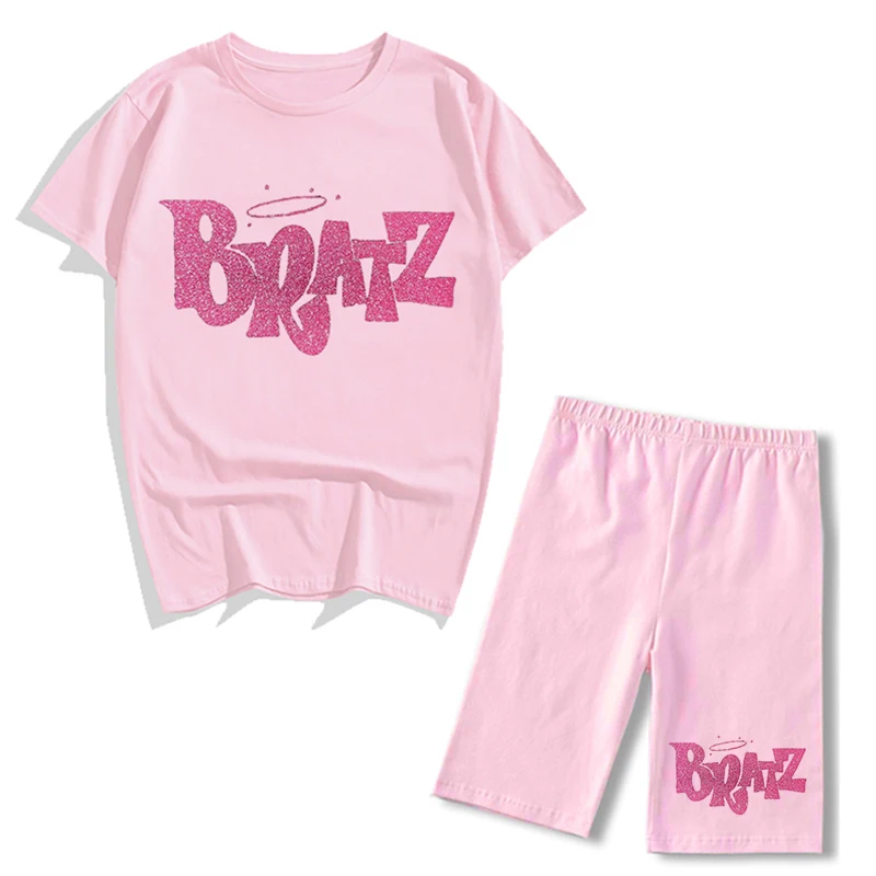 cute pj sets Spring Summer Jogging 2-Pieces Set Women Outfit Short Sleeve Running Sports Cute Bratz Print T-Shirts And Shorts Sets For Female blazer and pants set