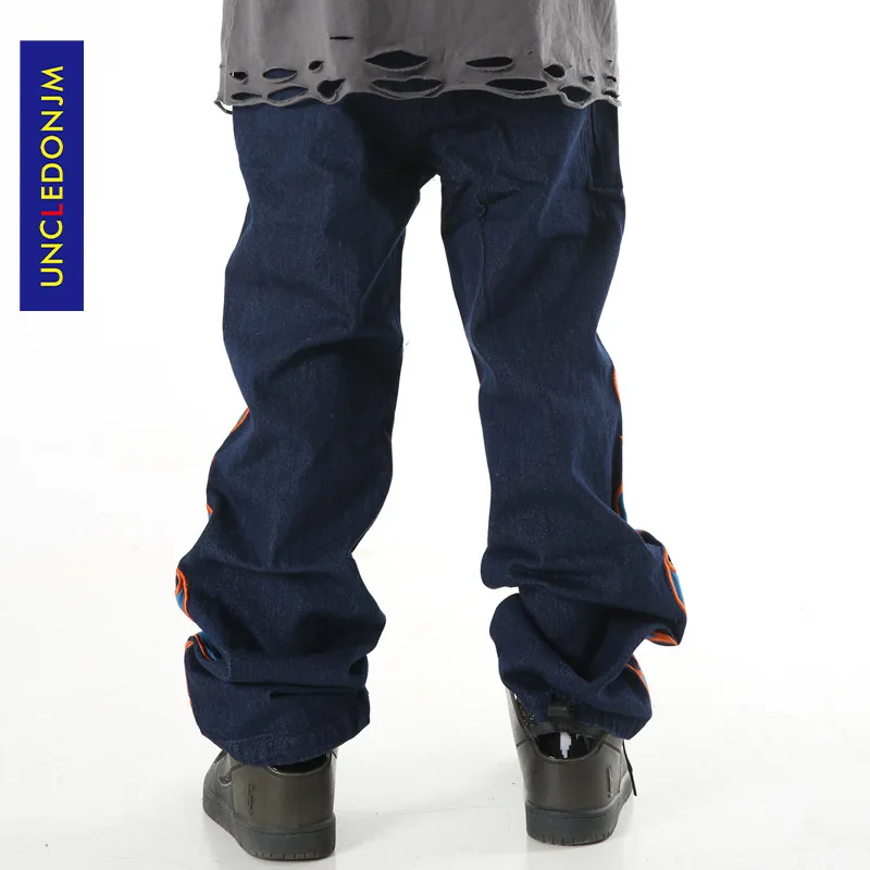 flame embroidered jeans