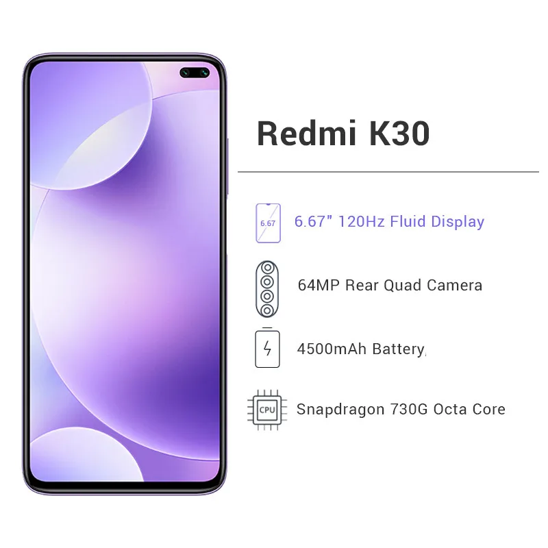 Смартфон Xiaomi Redmi K30 8 ГБ 256 Восьмиядерный процессор Snapdragon 730G 64 мегапиксельная