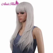 Амир длинный парик Натуральные Прямые волосы синтетический парик с челкой для африканских женщин белый парик косплей костюм вечерние Хэллоуин