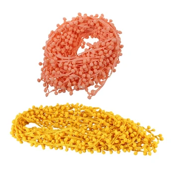 

2 Strip 20 Yard 10MM PomPom Trim Ball Fringe Ribbon DIY Sewing Accessory Lace, 1 Strip Peach Pink & 1 Strip Yellow
