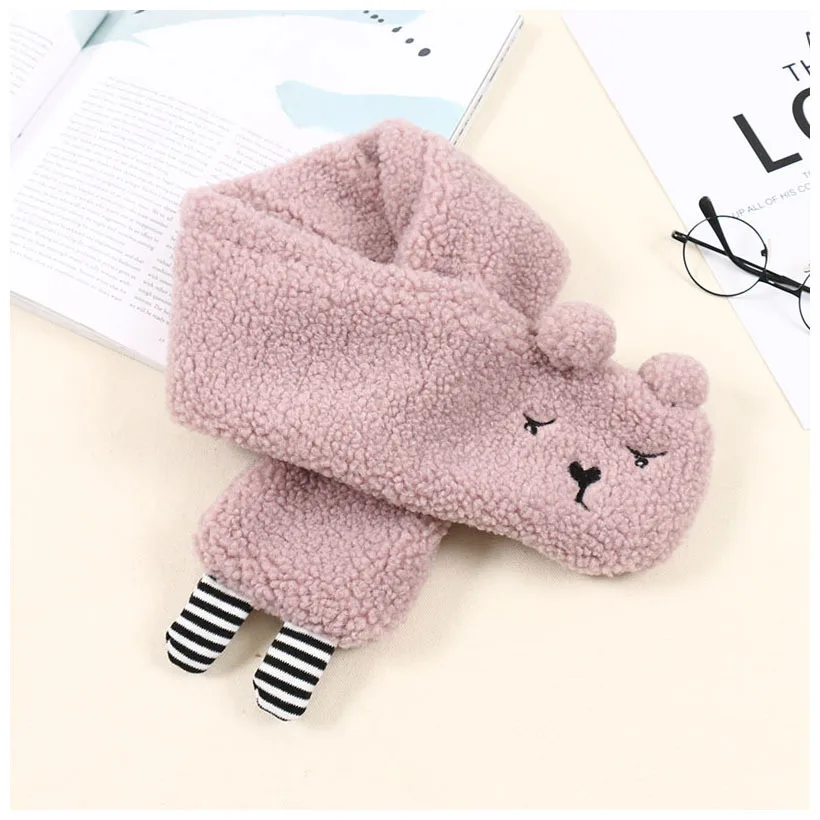 purple Милый плюшевый шарф с медвежонком для маленьких детей, Kawaii, Зимние флисовые теплые меховые шарфы для детей, Одноцветный шарф для мальчиков и девочек, теплый шарф - Цвет: purple
