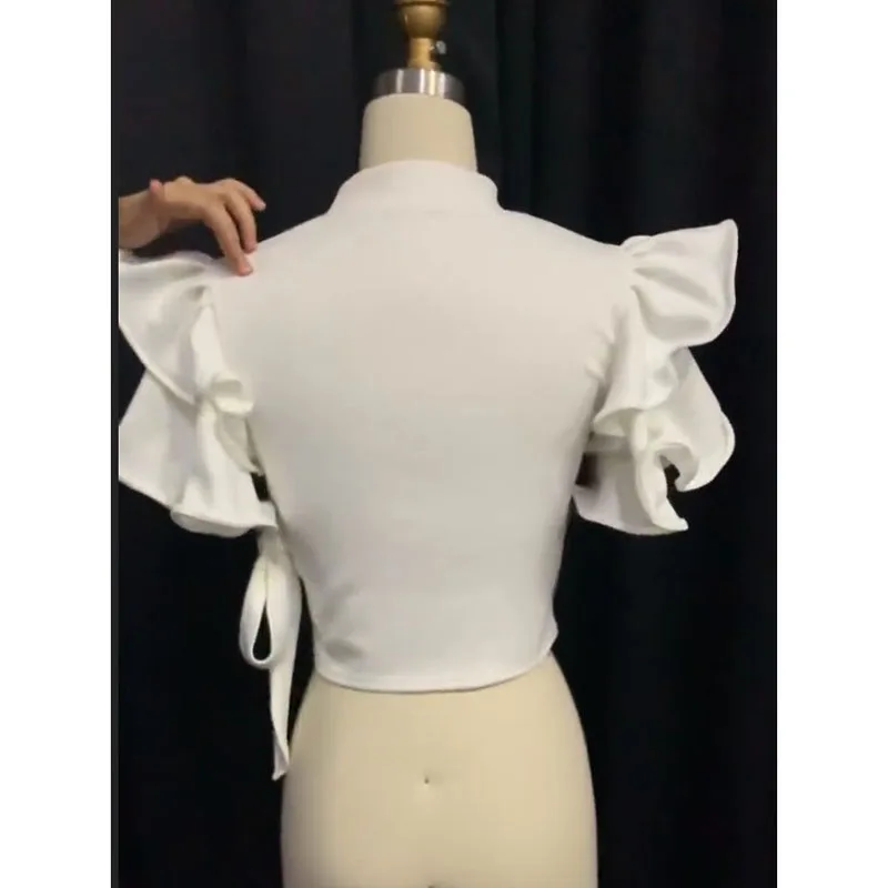 Clocolor летняя укороченная блузка, рубашка, элегантные офисные рубашки для девушек размера плюс, белые женские блузки, женские топы с рукавами с рюшами