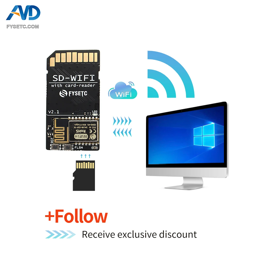 Fysetc 1pc Sd-wifi com Módulo de Leitor de Cartão Executar Espwebdev a Bordo Usb para Serial Chip Módulo de Transmissão sem Fio para s6 f6