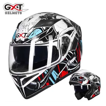 

white snake Motorcycle Flip up helmet with double lens ,GXT G902 motorbike motocross off road safety helmets M L XL XXL