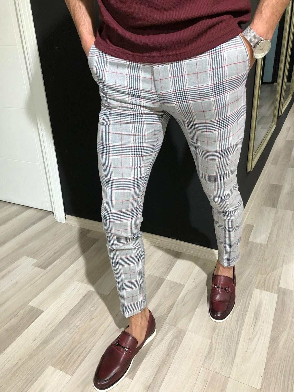 skinny check joggers