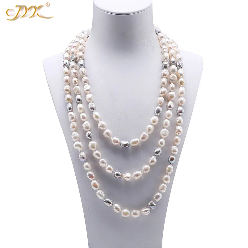 

JYX Super Long Classic Elegant Baroque Necklace Long 8-9mm natural pearls 64" grey jewelry for women