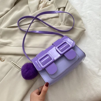 

Women Pompom Pendant Shoulder Handbag Fashion Hit Color PU Leather Crossbody Bag Popular Simple Female Daily Bag
