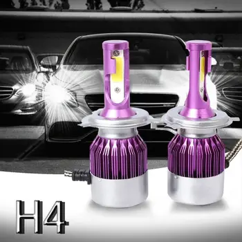 

2pcs C6 LED Car Headlight Kit COB H4 36W 7600LM White Light Bulbs purple