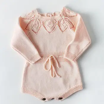 

Autumn Baby Girl knitted Princess Romper Kids Long Sleeve Playsuits Baby Triangle Jumpsuit Winter Toddler