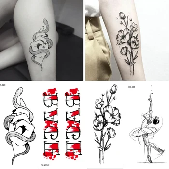 

1 Pcs Sexy Girl Ballet Black White Flowers Temporary Sticker Tattoo Waterproof Black Triangle Tattoos Body Arm Art Fake Tatoos