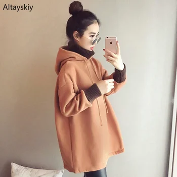 

Hoodies Women Hooded Thicker Warm Soft Long Solid Simple All-match Korean Style Pullovers Womens Trendy Sweatshirts Chic Cute