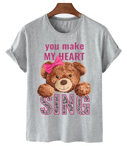 Quality Sing Bowknot Bear Print Cotton Short-sleeved O-neck Loose Casual Top T-shirt Female Oversized T-shirt Couple S-3XL