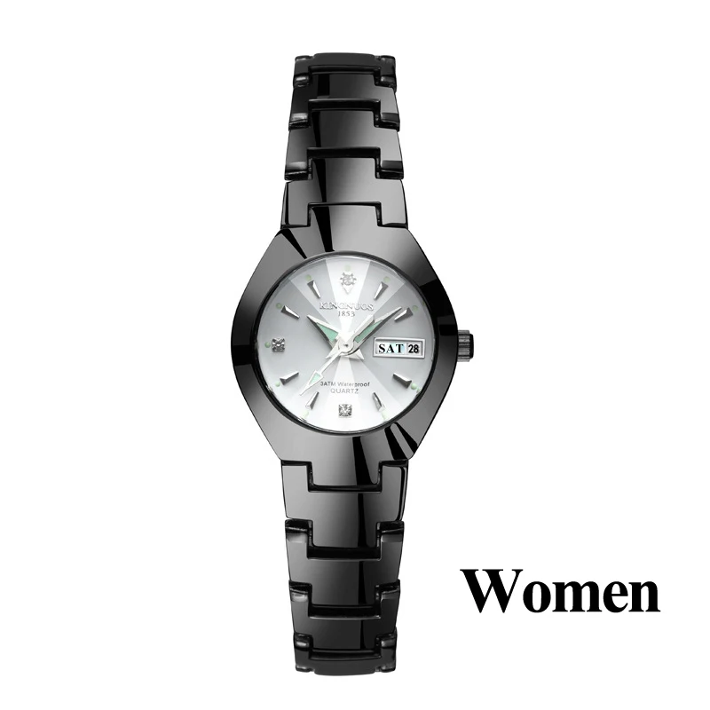 Women Black White Часы для влюбленных Роскошные Кварцевые наручные часы для мужчин и женщин Hodinky Dual Calender Week steel Saat Reloj Mujer Hombre парные часы - Цвет: Women Black White
