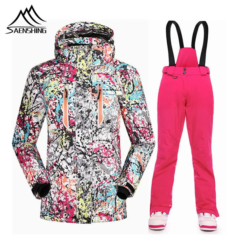 

SAENSHING Ski Jacket + ski snow pants ski suit winter women Snowboard Pant Thermal Breathable Cheap Outdoor Mountain Skiing Set