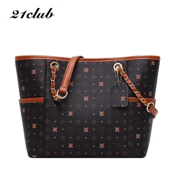 

21CLUB Brand Fashion Chains Diamond lattice Geometric Women Totes Shopping Office Female Handbags Casual Women Shoulder Bags