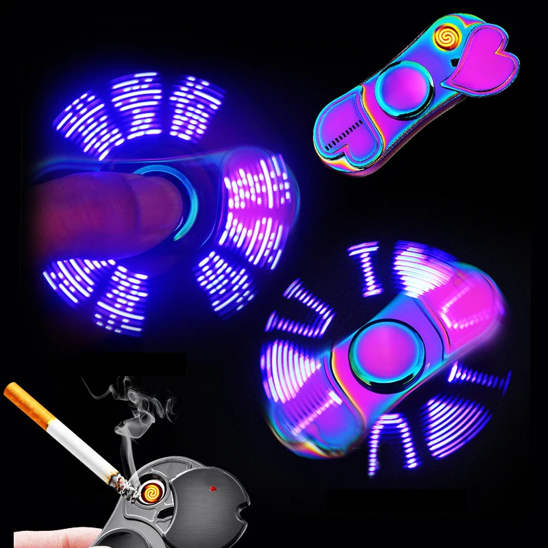 Colorful Luminous Metal Fidget Spiner Hand Spinner Top Spinners Stress USB Charging Lighters Fingertip Gyro Adult 1