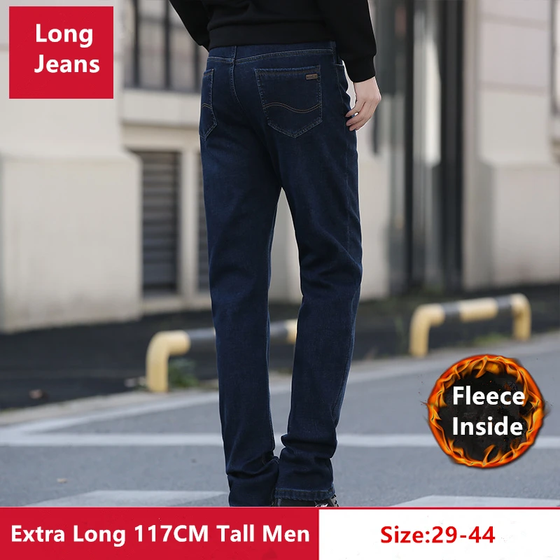 Jeans da uomo in pile uomo alto allungato lungo 117CM taglia 42 44 Plus  pantaloni Slim Fit pantaloni caldi a vita alta autunno inverno Denim|Jeans|  - AliExpress