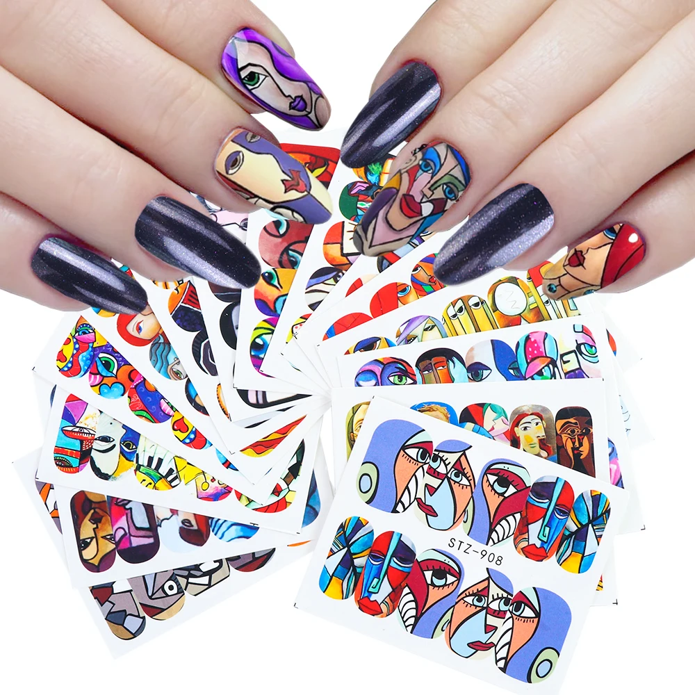 SASTZ906-921 Set 168/5000 1 Компл. Nail Art Наклейки Слайдеры Цветы Листья Рождественские Конструкции Украшения Девушка Лицо Абстрактная Живопись Геометрическая Лось Передача Наклейки Фольга Польский Маникюр SASTZ880-921 - Цвет: SASTZ906-921 Set