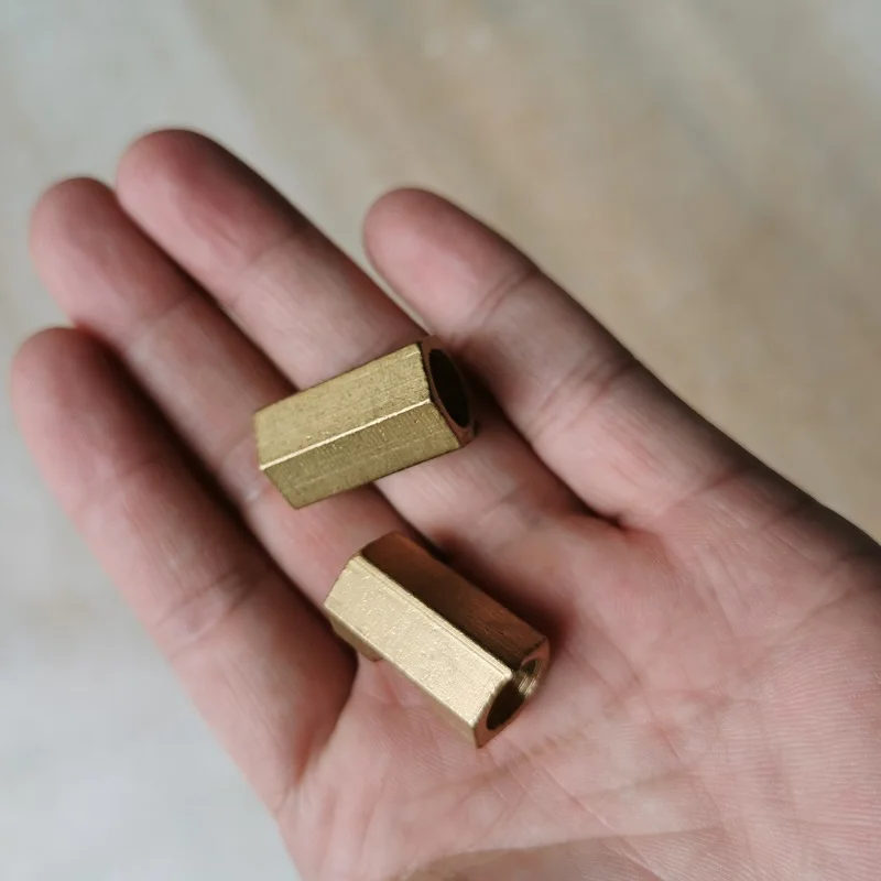 M10 Brass Hex Nut Fastening Thread Rod Hollow Tube with 9.0mm Open Hole Middle Connector for DIY Lamp Accessories