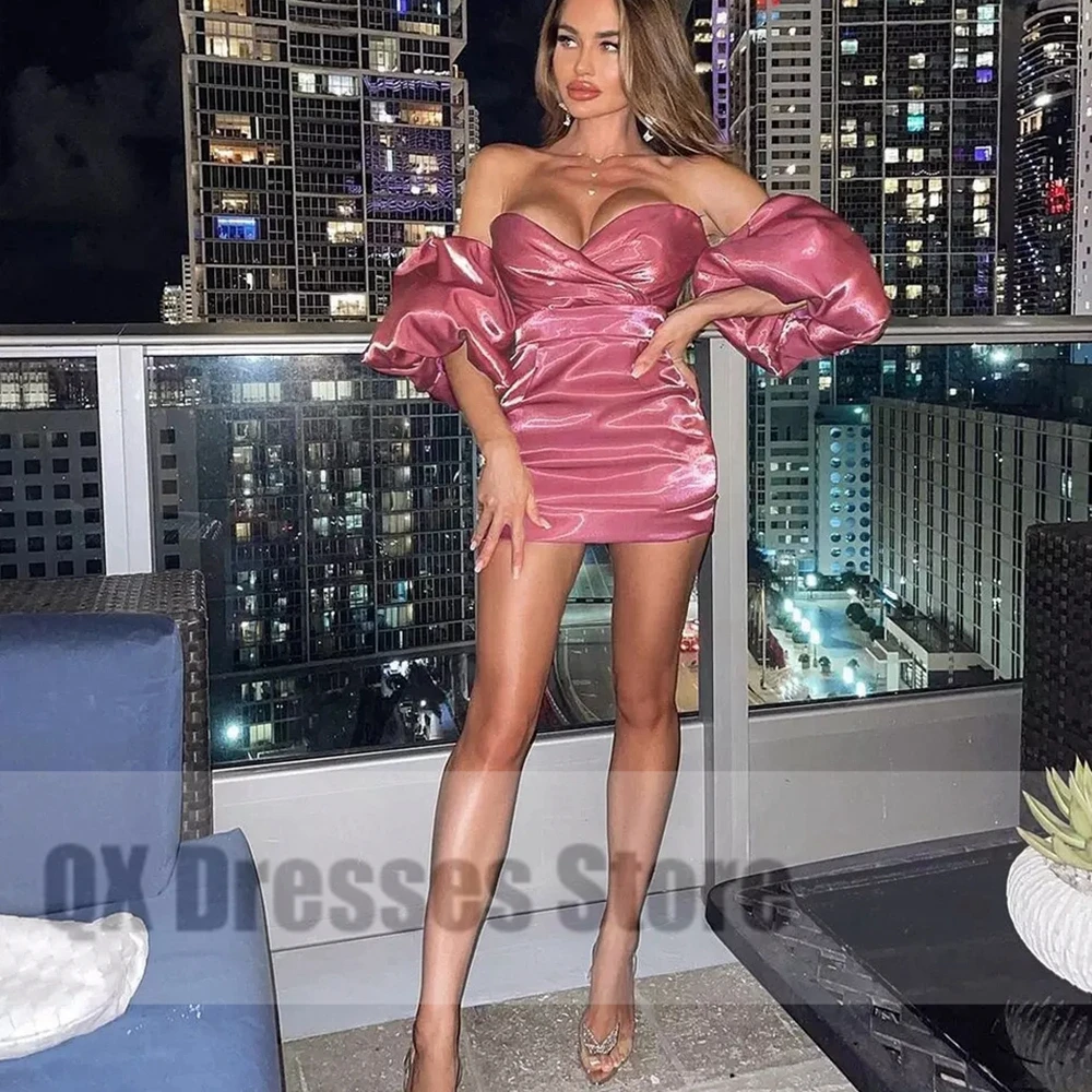 Pink Sexy Off The Shoulder Pleated Mini Cocktail Party Dresses Strapless Woman Short Homecoming Dress For New Plus Size