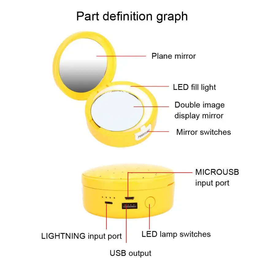 LED Professional Lighted 3 in 1 Fill Light Cosmetic Mirror Fruit Pattern Magnifying Makeup Mirror Power Bank