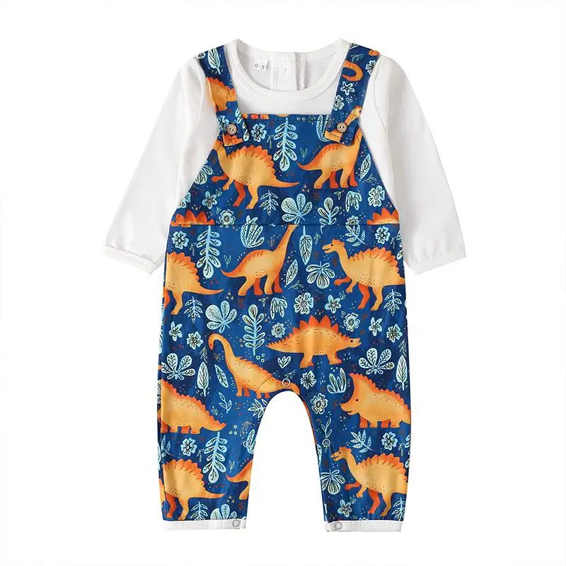 Лидер продаж; Осенняя детская одежда с динозавром для мальчиков; комбинезоны с длинными рукавами; весенняя одежда для малышей; костюмы для новорожденных мальчиков - Цвет: blue